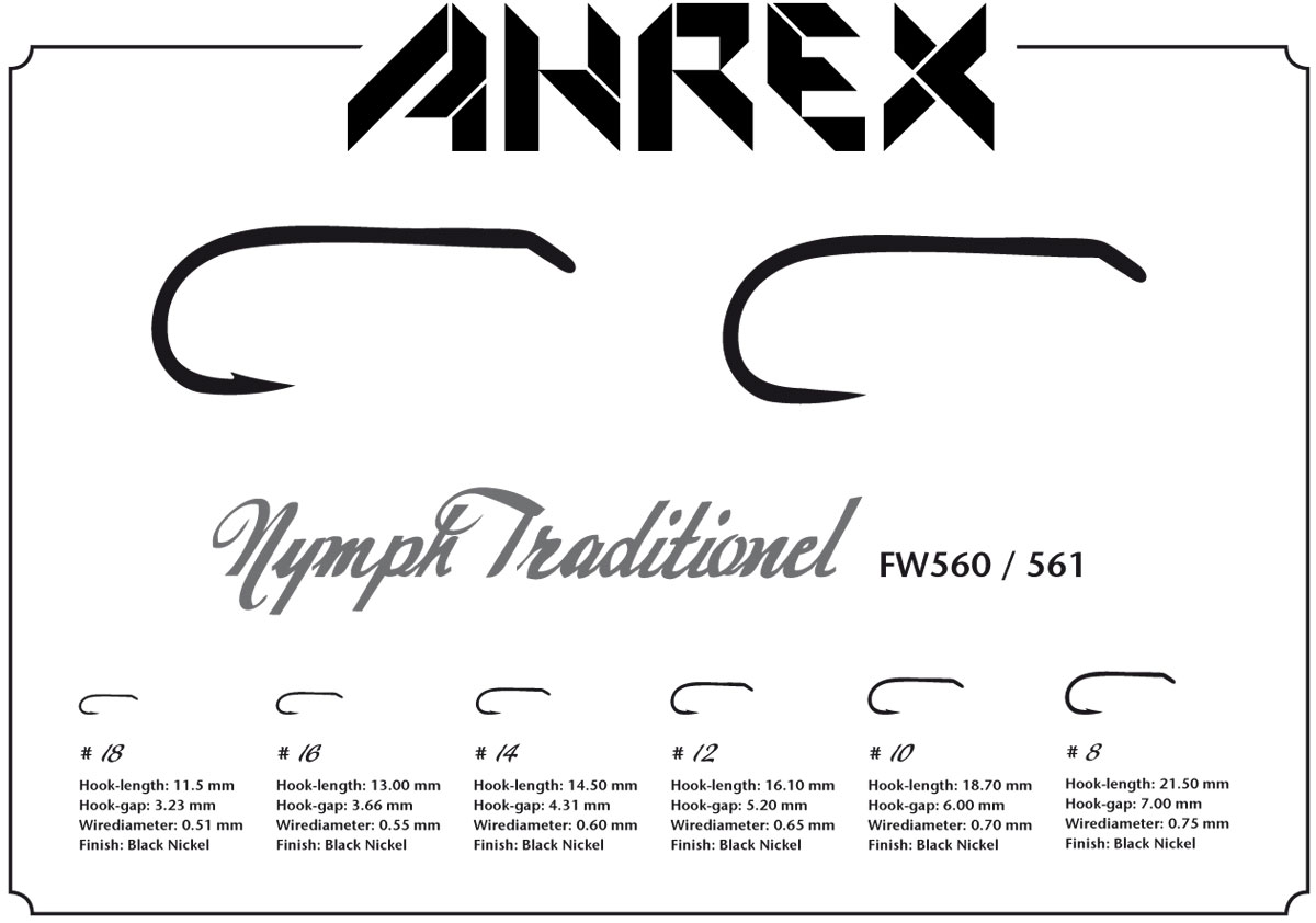 Ahrex Fw560 Nymph Traditional Barbed #8 Trout Fly Tying Hooks